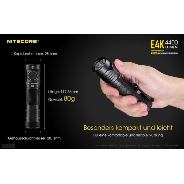 NITECORE LED-TASCHENLAMPE E4K - 4'400 Lumen, inkl. Akku