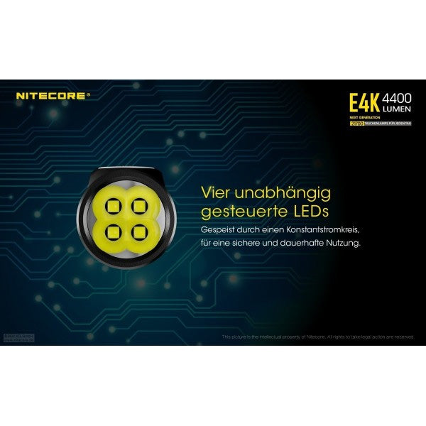 NITECORE LED-TASCHENLAMPE E4K - 4'400 Lumen, inkl. Akku