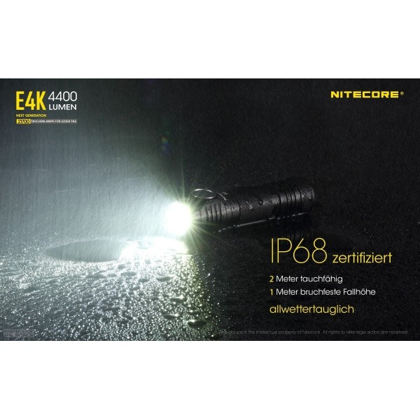 NITECORE LED-TASCHENLAMPE E4K - 4'400 Lumen, inkl. Akku