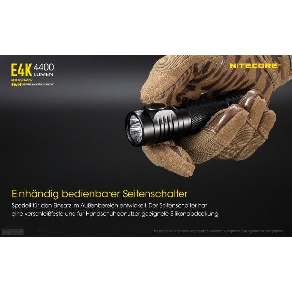 NITECORE LED-TASCHENLAMPE E4K - 4'400 Lumen, inkl. Akku