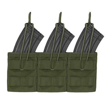 Triple MOLLE Open AK 7.62mm Mag / Bungee Retention- 3 Mag, OD green