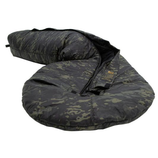 Sac de couchage en fibres synthétiques DEFENSE 4, multicam/noir, taille M, fermeture éclair au milieu