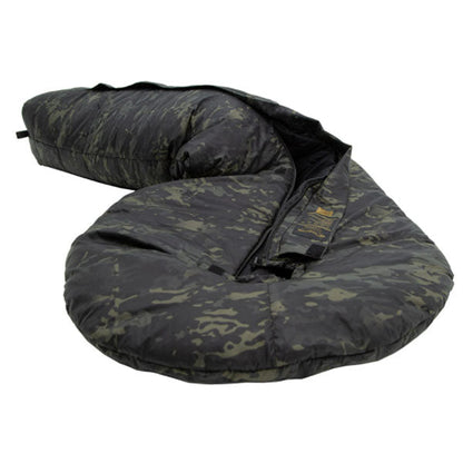 Sac de couchage en fibres synthétiques DEFENSE 4, multicam/noir, taille L, fermeture éclair au milieu