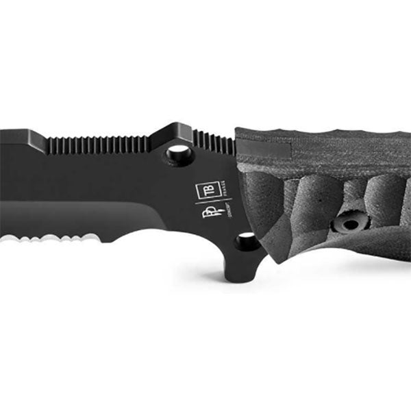 Couteau tactique TB-OUTDOOR MARAUDEUR G10, bord dentelé, noir