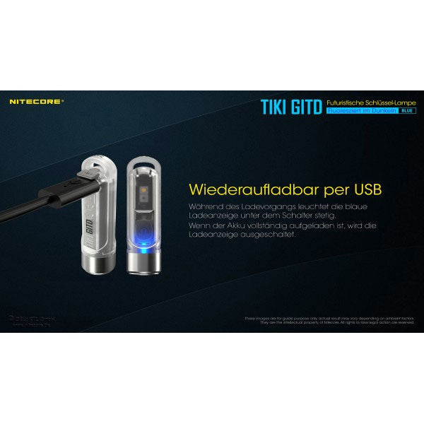 NITECORE TORCHE LED TIKI GITD bleue, 300 lumens (batterie incluse)