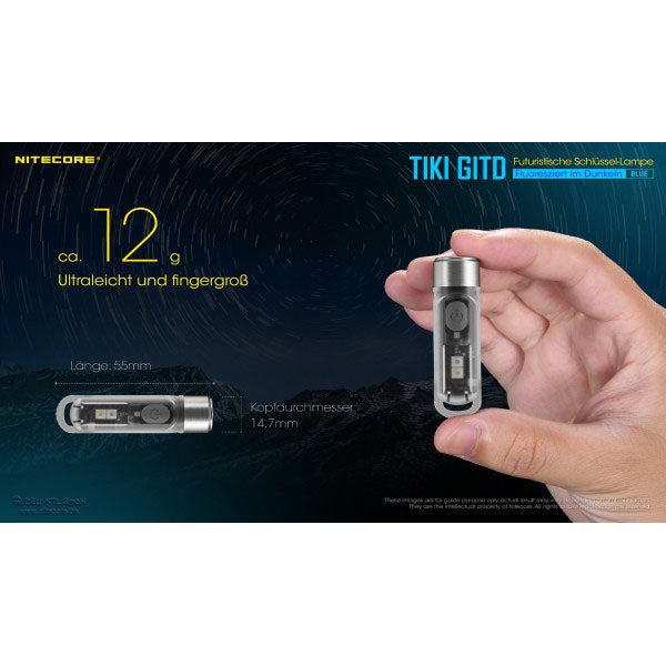 NITECORE TORCHE LED TIKI GITD bleue, 300 lumens (batterie incluse)