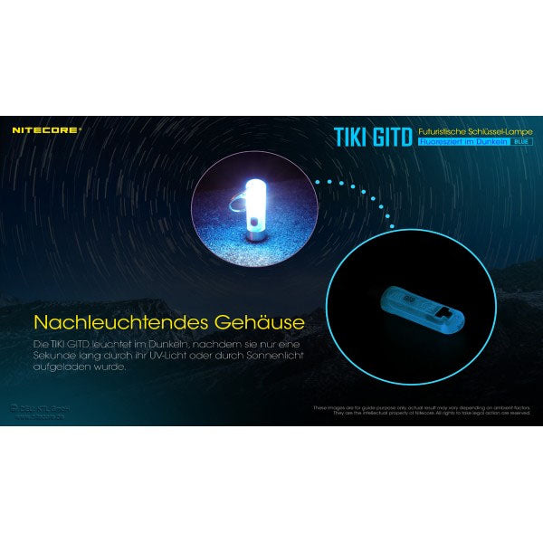 NITECORE TORCHE LED TIKI GITD bleue, 300 lumens (batterie incluse)