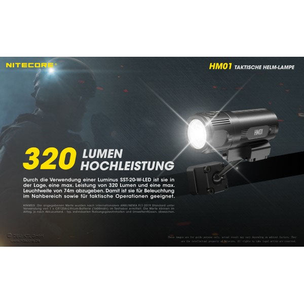 NITECORE LED-HELMLAMPE HM01 - 320 Lumen (inkl. CR123A Batterie), schwarz