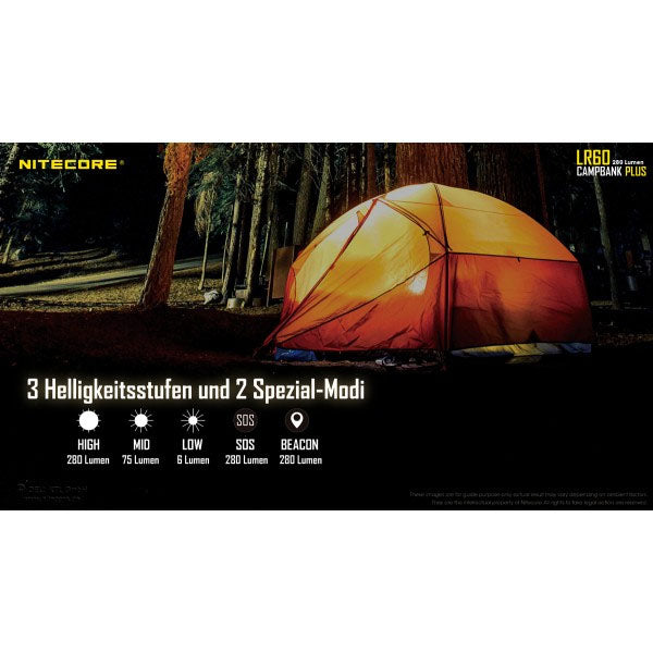 NITECORE LAMPE DE CAMPING LED LR60 - 280 lumens (sans piles)