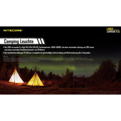 NITECORE LAMPE DE CAMPING LED LR60 - 280 lumens (sans piles)