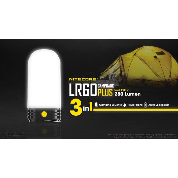 NITECORE LAMPE DE CAMPING LED LR60 - 280 lumens (sans piles)