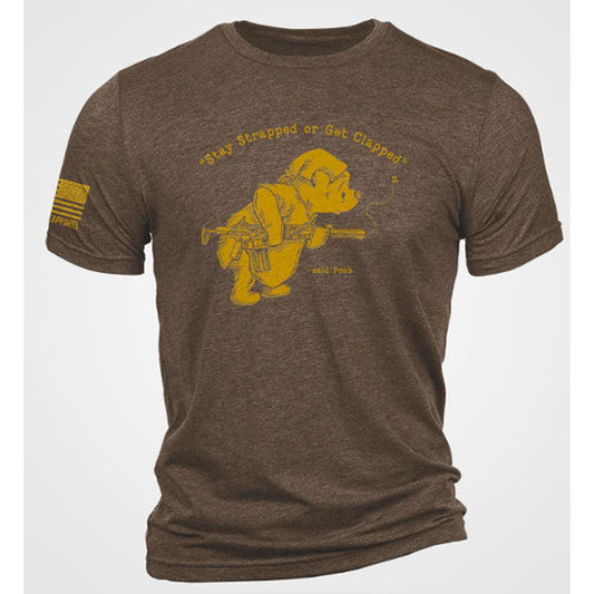 T-Shirt POOH BEAR "Stay Strapped or Get Clapped", brown triblend 