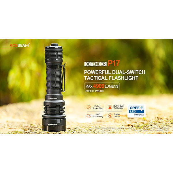 lampe de poche tactique LED DEFENDER P17, 4 900 lumens (batterie incluse)