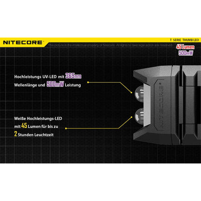 NITECORE LED TORCH THUMB UV - 45 lumens (batterie incluse avec port micro USB)