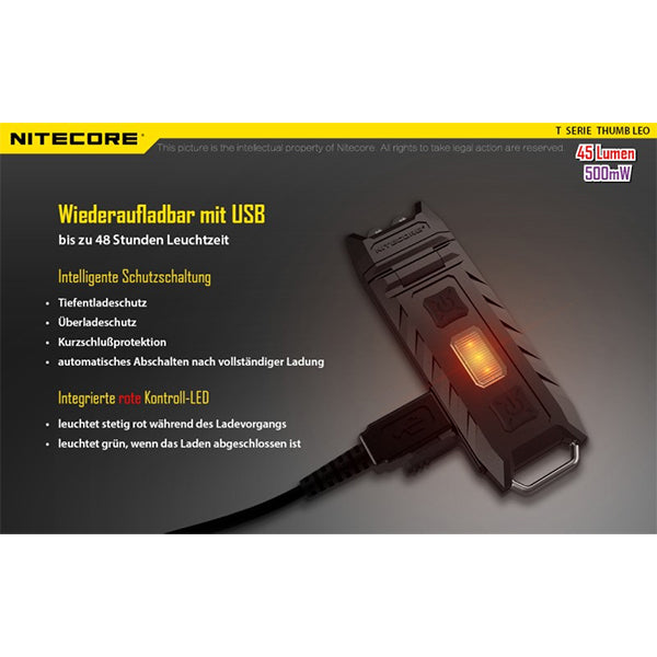 NITECORE LED TORCH THUMB UV - 45 lumens (batterie incluse avec port micro USB)