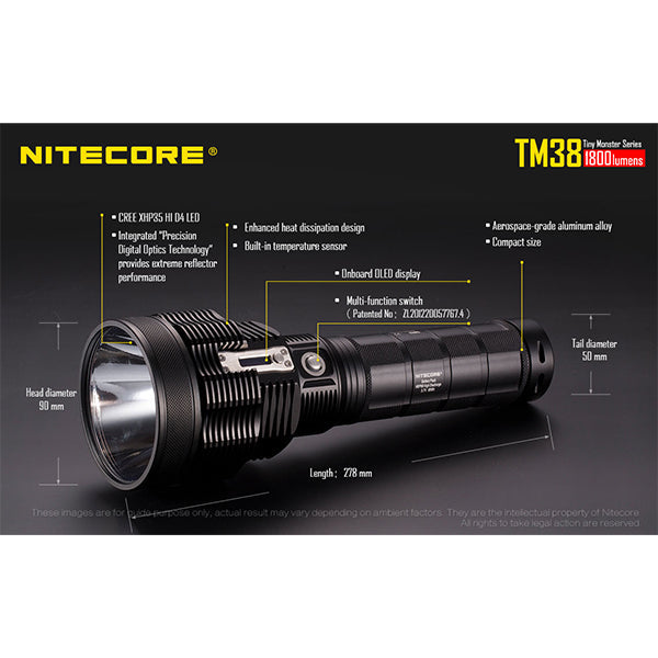 ITECORE LED-TASCHENLAMPE TM38 - 1'800 Lumen, inkl. Akku